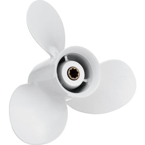 Boat Outboard Propeller 9 1/4 x 12 Aluminum For Yamaha 9.9-15HP 683-45941-00-EL White 8 Spline Tooth 3 Blade Marine Propeller