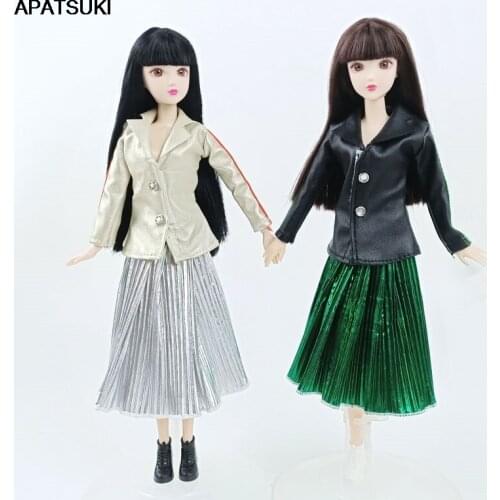 Fashion Coat Pleated Midi Skirt For Barbie Doll Outfits Clothes Set 1/6 Dolls Accessories Toys For Children 1:6 BJD DIY