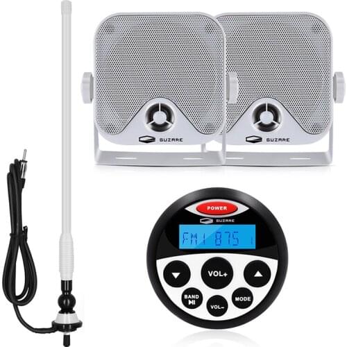 Marine Stereo Bluetooth Boat Radio Audio Receiver MP3 Player+4" Marine Waterproof Speaker For ATV Yacht Motorcycle+AM FM Antenna