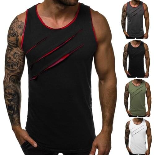 Men gym clothing Summer Solid Color Sleeveless Ripped Slim Vest Fitness Bottoming Top bodybuilding tank top men fitness shirt