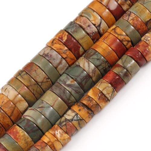 Natural Picasso Jaspers Stone Flat Round Rondelles Loose Spacer Beads for Jewelry Making DIY Bracelets Accessories 15