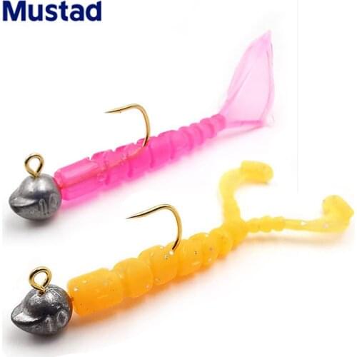 New Mustad 15pcs/Pack AJING Soft Lure 1.7in & 2in Rockfish Bait AJI Worm 0.45g Finesse Jig Head Swimbaits For Shad Rock Fishing