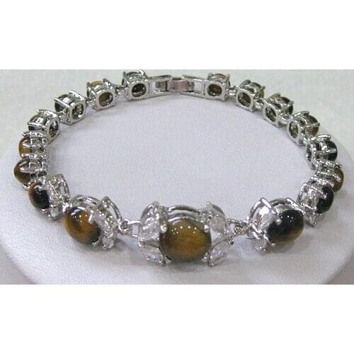 Wholesale noble copper alloy inlay tiger eye stone AAA 7.5" Bracelet fashion jewelry#b05