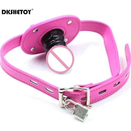 Oral Sex Mouth Penis Gag with Lock Erotic SM Slave adult sex toys Silicone gags Leather Buckles BDSM Bondage Blowjob for Couple