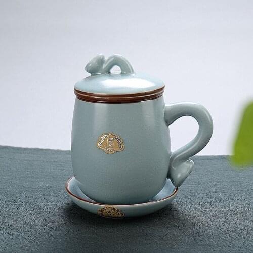 Genuine Ru kiln mugs Chinese style personal office tea mug sets with Lid Filter