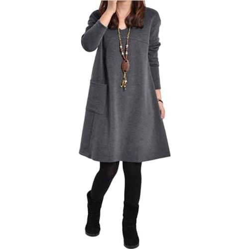 Large Size Dresses Woman Summer Dress 2020 Robe female Long Sleeve Mini Dress Plus Size 5XL Pocket V Neck Knee-Length Dress Lady