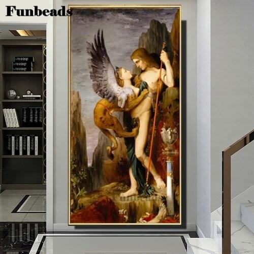 Full Square Round Diy Diamond Painting Oedipus And The Sphinx By Gustav Morrow Diamond Embroidery Cross Stitch Home Decor FF5606