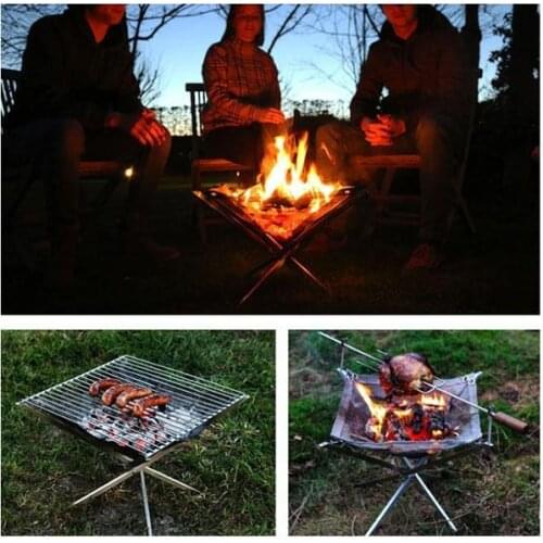 Portable Contractile BBQ Holder Rack Outdoor Portable Fire Rack Folding Table Grill Stainless Steel Point Charcoal Stove