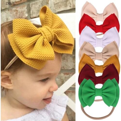 1PC 2021 New 6" Big Bow Solid Waffle Headwear Soft Nylon Headband DIY Elastic Hairbands Spring Summer Photo Pro Hair Accessories