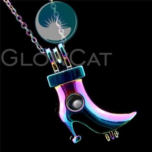R-C775 Rainbow High Heels Beads Cage Pendant Aromatherapy Perfume Diffuser Stone Pearl Cage Locket Necklace