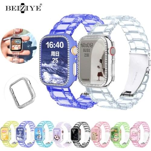 Resin Transparent Strap+Case For Apple Watch 44mm 40mm 42mm 38mm Women Watchband Band Correa Wrist band For iWatch SE 6 5 4 3 2
