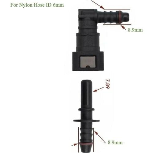 7.89mm SAE 1/4" 6mm Elbow 90 Degree Nylon Fuel Line Quick Connect Release Hose