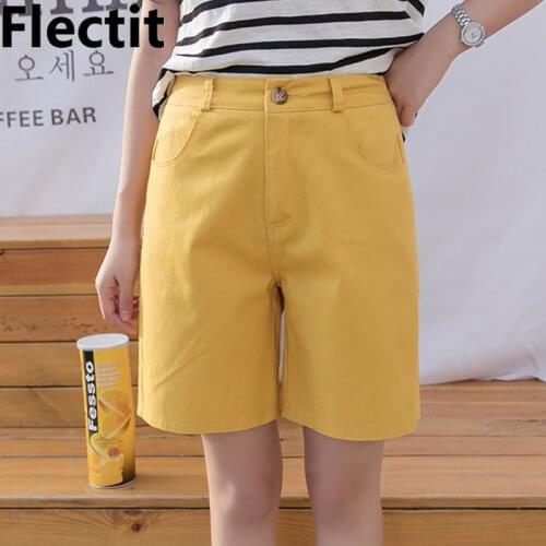 Flectit Bermuda Shorts Womens Comfy Mid Waist Jean Shorts Female Short Summer Trousers Everyday Wear