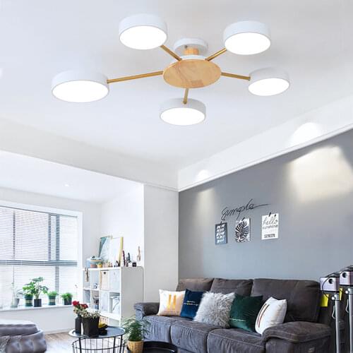New indoor chandelier bedroom living room LED ceiling lamp personality macaron room solid wood and iron indoor lighting