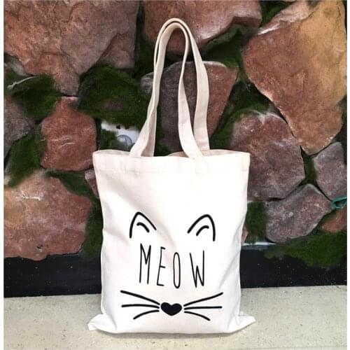 Cute Cat Series Canvas Bag Reusable Grocery Tote Big Foldable Shopping Bags Shopper Bag