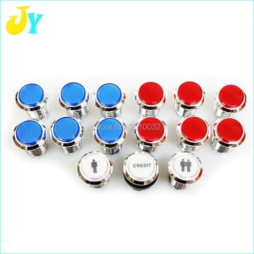 15pcs 12V LED chrome illuminate push button 33mm button switch Credict / 1 P/ 2 P start button for DIY JAMMA ARCADE GAME KIT