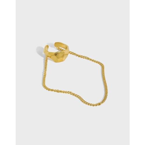 ONLY 1pc (No pierced) Authentic 925 Sterling silver Geometric Faceted Cuff CLIP Earrings Tassel chain Fine Jewelry