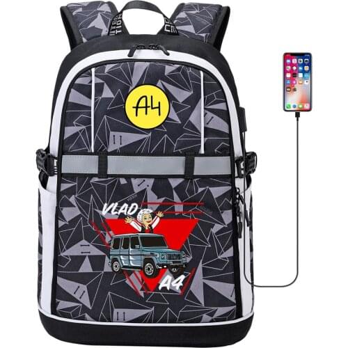 Влад а4 boy Girl Backpack 2021 Autumn USB charging мерч а4 Children School Bag High Quality Waterproof Book Bags