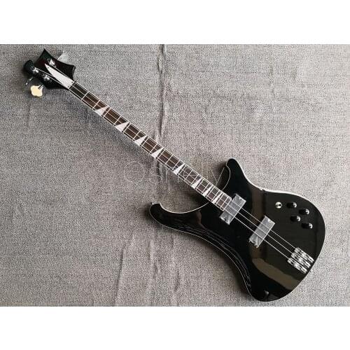 Top quality QShelly custom black RK 3 strings rick 4003 split bridge tremolo electric bass guitar musical instruments shop