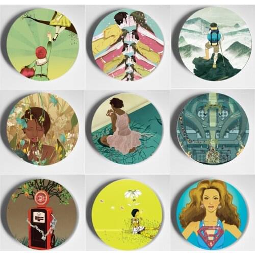 High Quality Beautiful Decorative Plate Marcos Chin Painting Wall Plate Home Living Room Bar Art Plate Ceramic Handcrafts