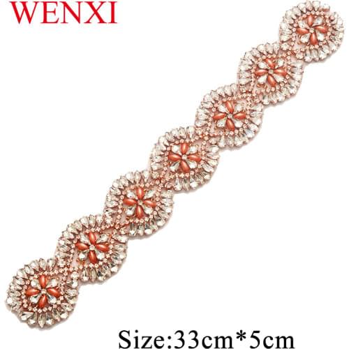WENXI 10PCS Handmade Crystal Rhinestones Appliques Accessory For Wedding Dress Belt DIY Bridal Gown Sash iron on WX878