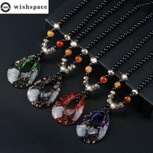Wishspace new national style crystal glaze pendant sweater chain fashion women popular long necklace jewelry wholesale