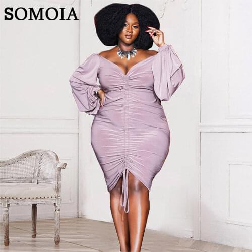 Plus Size Women Fashion Clothes Sexy Slash Neck Shirring Party Bodycon Dress Evening Temperament Prom Dresses Wholesale Items