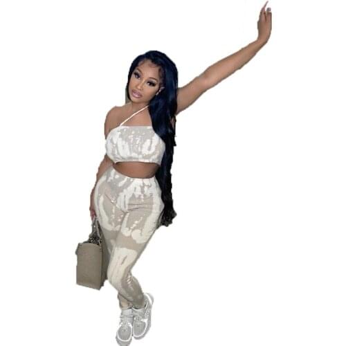 S-L Summer Women Fashion 2-Piece Outfit Set Sleeveless Print Top And Pants Set For Ladies Party Wear Wholesale Dropshipping