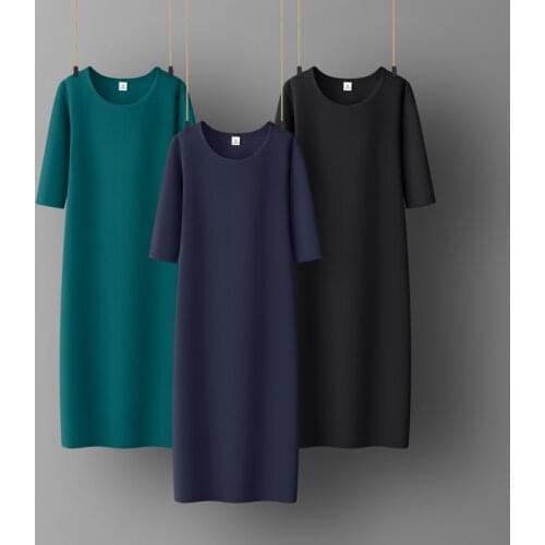 Woman Cotton Soft Dress Half sleeve O-neck Casual Elastic Lady office dress