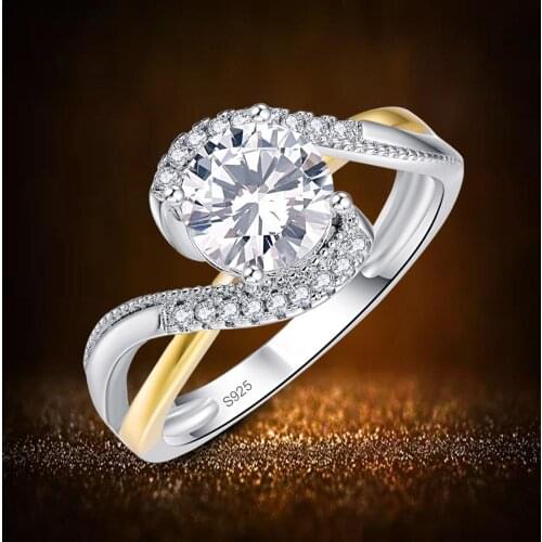 J.C Round Cut White Topaz & Ruby Spinel 925 Sterling Silver Gold Ring Size 6 7 8 9 Women Engagement Wedding Party Jewelry Gift