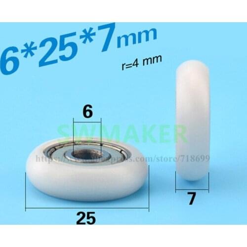 SWMAKER 1pcs 6*25*7mm R type Nylon plastic pulley for Door and window with 626zz bearing Pom material