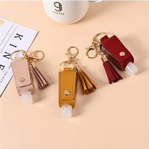 10pcs 30ml Portable Empty Leakproof Plastic Travel Bottle for Hand Sanitizer with Tassels Leather Keychain Holder Carriers