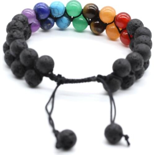 100-Unique 1 Pcs Handmade Layer 8 mm Round Beads Black Lava Stone Bracelets Healing Chakra Wrist Jewelry