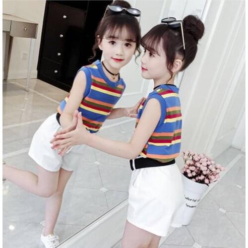 Summer New Sale Children Girls Clothing Sets Kids Stripe T-Shirt Shorts 2Pcs/Sets Toddler Leisure Fashion Girls Clothes Suits