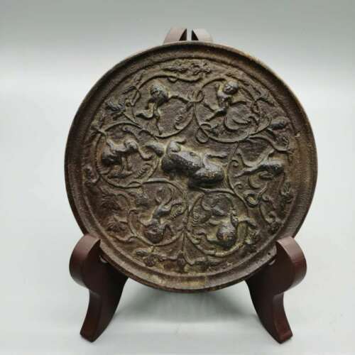 4.4" Collection China Bronze Ancient Children Beast Brave Troops Bronze Mirror