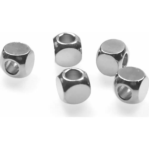 50Pcs/lot 2/3/4/5/6/8mm Stainless Steel Round Cube Spacer Beads Square Loose Beads DIY Bracelet Jewelry Making Material Finding