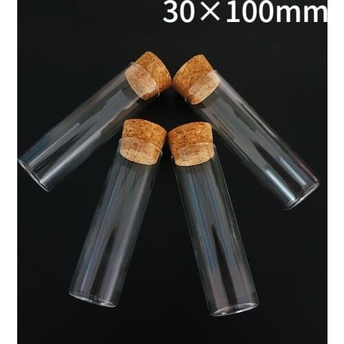 12pcs/lot 30*100mm 50ml Flat bottom Glass Test Tube with cork stopper Diameter 30mm Length 100mm
