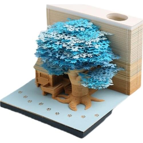 Omoshiroi Block Tree House Model Notepad 3D Memo Pad Pen Holder Gift Decoration Treehouse Art Crafts Collection For Party