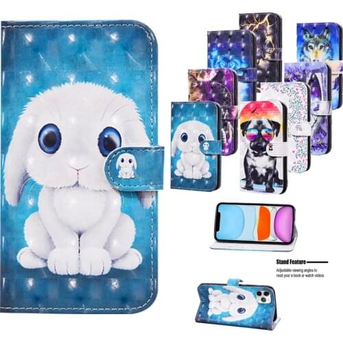 Senior 3D Animal Painting Flip Case For iPhone 12 11 Pro Max X XR XS Max 8 7 Plus SE 2020 12Mini Wallet Cover PU Shockproof Case