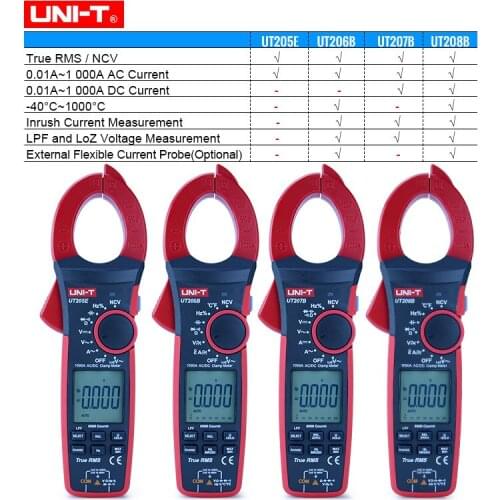 UNI-T 1000V 1000A True RMS Digital Clamp Meter 6000 Counts AC/DC current capacitance resistance tester UT206B UT207B UT208B
