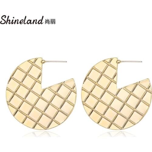Shineland Elegant Round Stud Earring Women Gold Color Vintage Jewelry Punk Fashion Daily Wearing Alloy Metal Bijoux Wholesale
