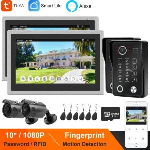 HomeFong WiFi Video Intercom System Kit IP Video Door Phone Fingerprint Unlock Doorbell 1080P Camera 10inch Touch Screen Monitor