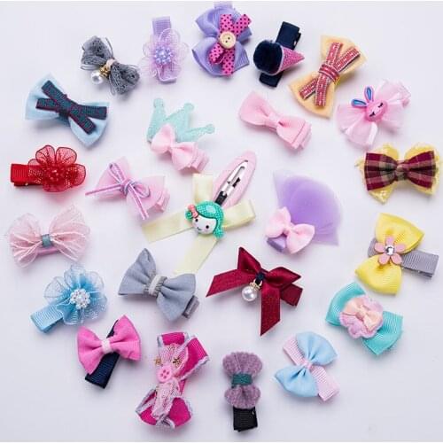 Small Bow Barrettes Sweet Baby Kids Children Girls Solid Dot/ Butterfly Knot Safety Hair Clips Beauty Hairpins Wholesale