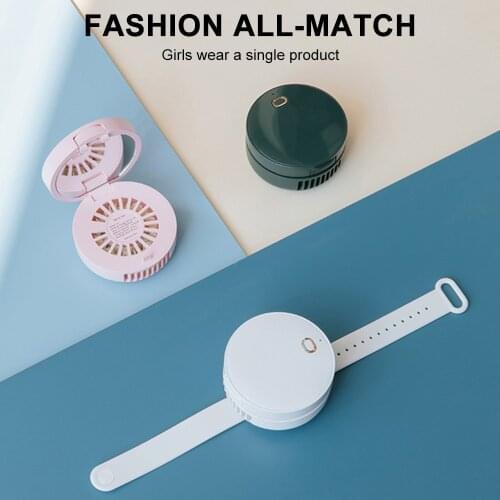 Mini Watch Wrist Fans With Female Makeup Mirror Portable Handheld USB Watch Fans For Student Girls Women Daughter Gifts