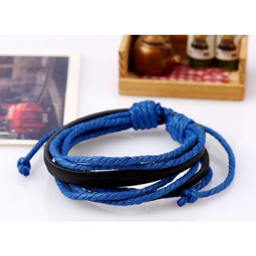 Design Multi-layers Handmade Braided Black Green Blue Leather Bracelet Bangle For Men Male Hand Jewelry For Birthday Gift
