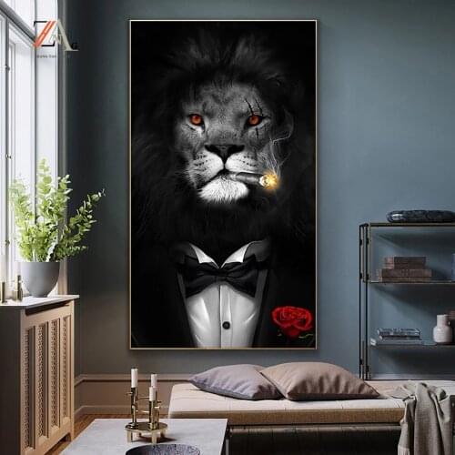 Lion Body Abstract Modern Art Set Poster and Printed Gentleman Lion Family Image Living Room Decor