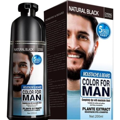 Natural Long Lasting Permanent Beard Dye Shampoo For Men Beard Dying Removal White Grey Beard Hair Men Beard Dye Shampoo 200ml