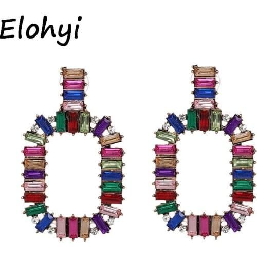 ELOHYI New Crystal Jewelry Colorful Statement Sashion Square Crystal Drop Earrings Factory Price Wholesale Free Shipping