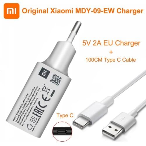 MDY-09-EW Original Xiaomi USB Charger 5V/2A EU Adapter USB 3.0 TYPE C Data Cable For Mi 5 6 8 9 Redmi Note 7 8 Pro F1 A2 A3 Lite