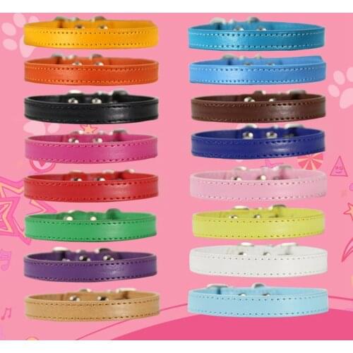 Colorful Faux Leather Collar Metal Buckle Soft Pet Collar Adjustable Pet Collar Neck Strap for Small Dogs Puppy Cat Necklace